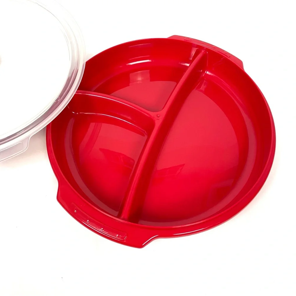 2 Pk Microwave Food Storage Containers 3 Section Divided Plates With Vented Lids